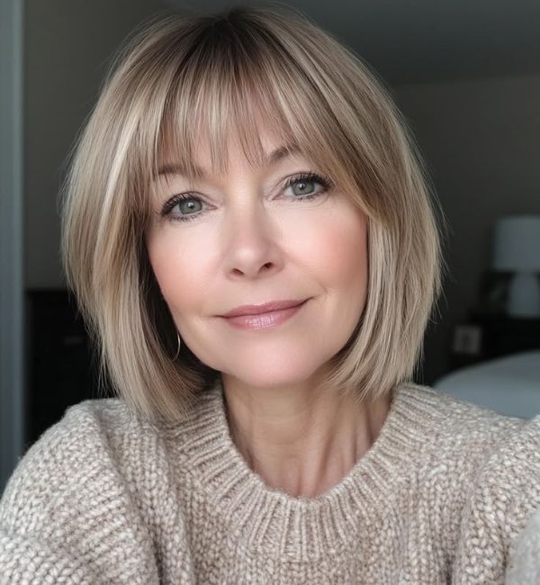 Blunt cut with a fringe